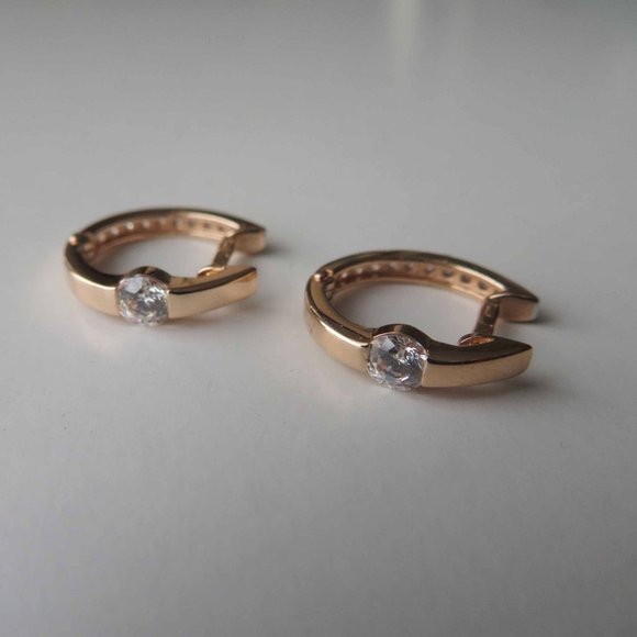 Solid 14K Rose Gold Double Sided Fianite Convertible Hoops - Picture 6 of 11